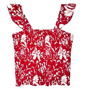 Old Navy Fitted Ruffle-Trim Smocked Floral Top for Women Red Floral Large